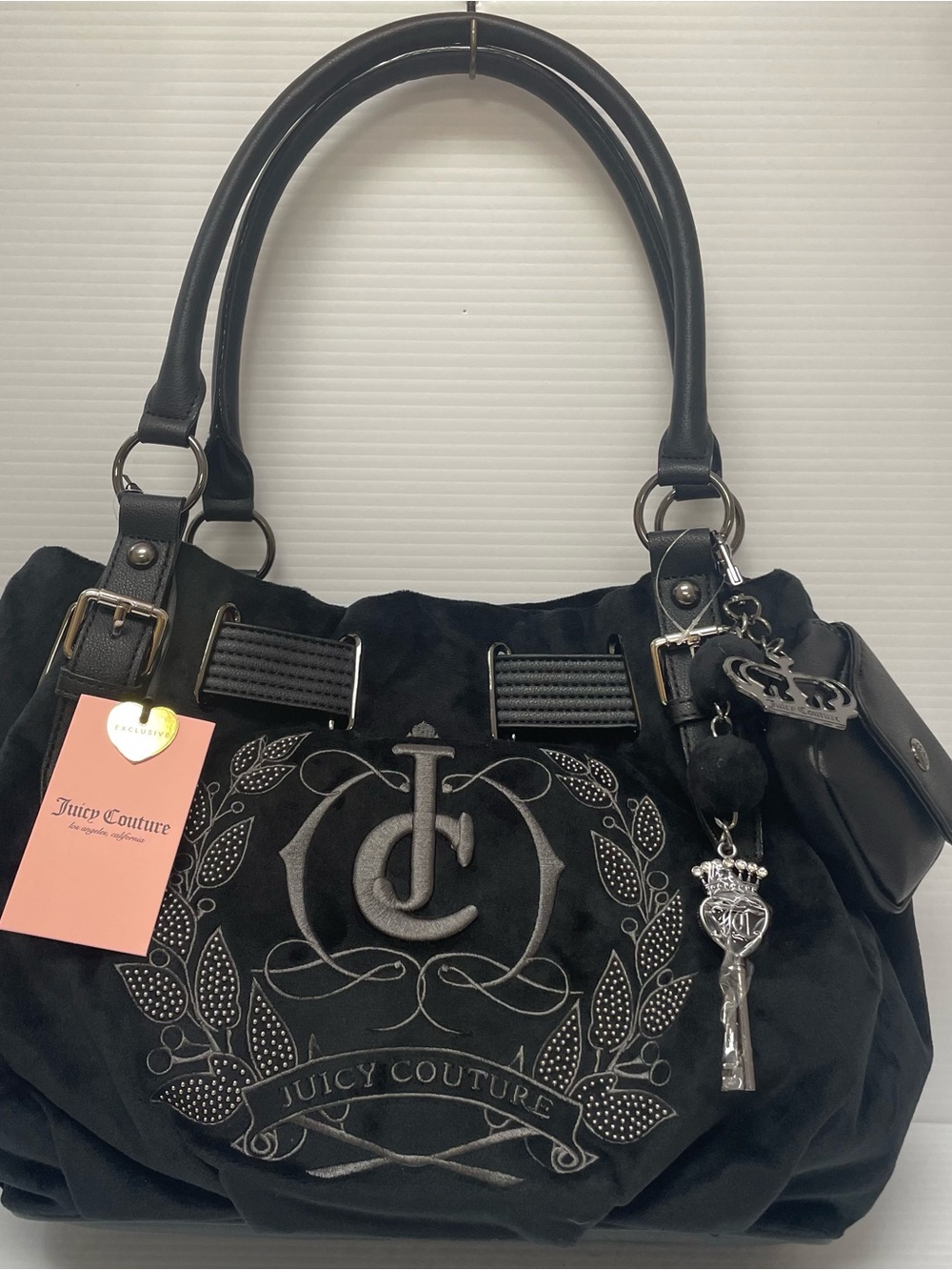 Juicy Couture Sparkle Royal Tote in  Black Bag with Bag Charms